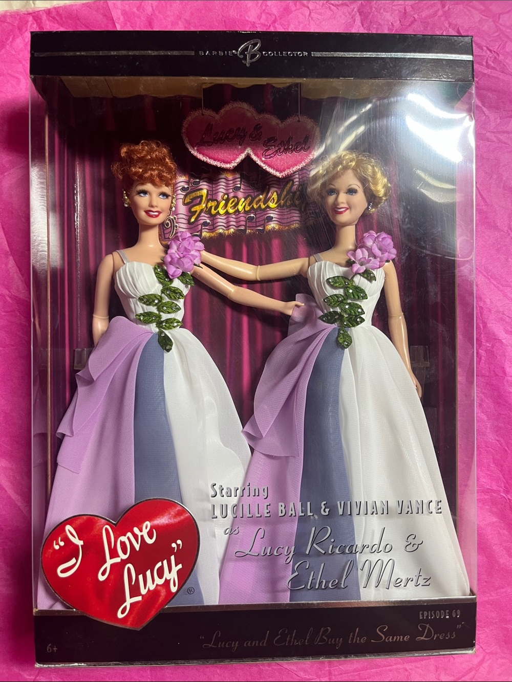 Mattel I Love Lucy Lucy & Ethel Friendship Doll Set in White, Lavender, Purple